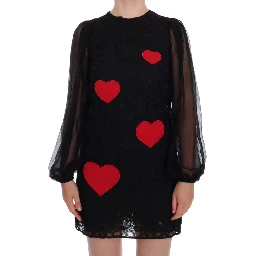 Black Lace Red Heart Shift Dress