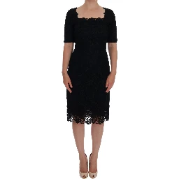 Black Floral Ricamo Sheath Dress