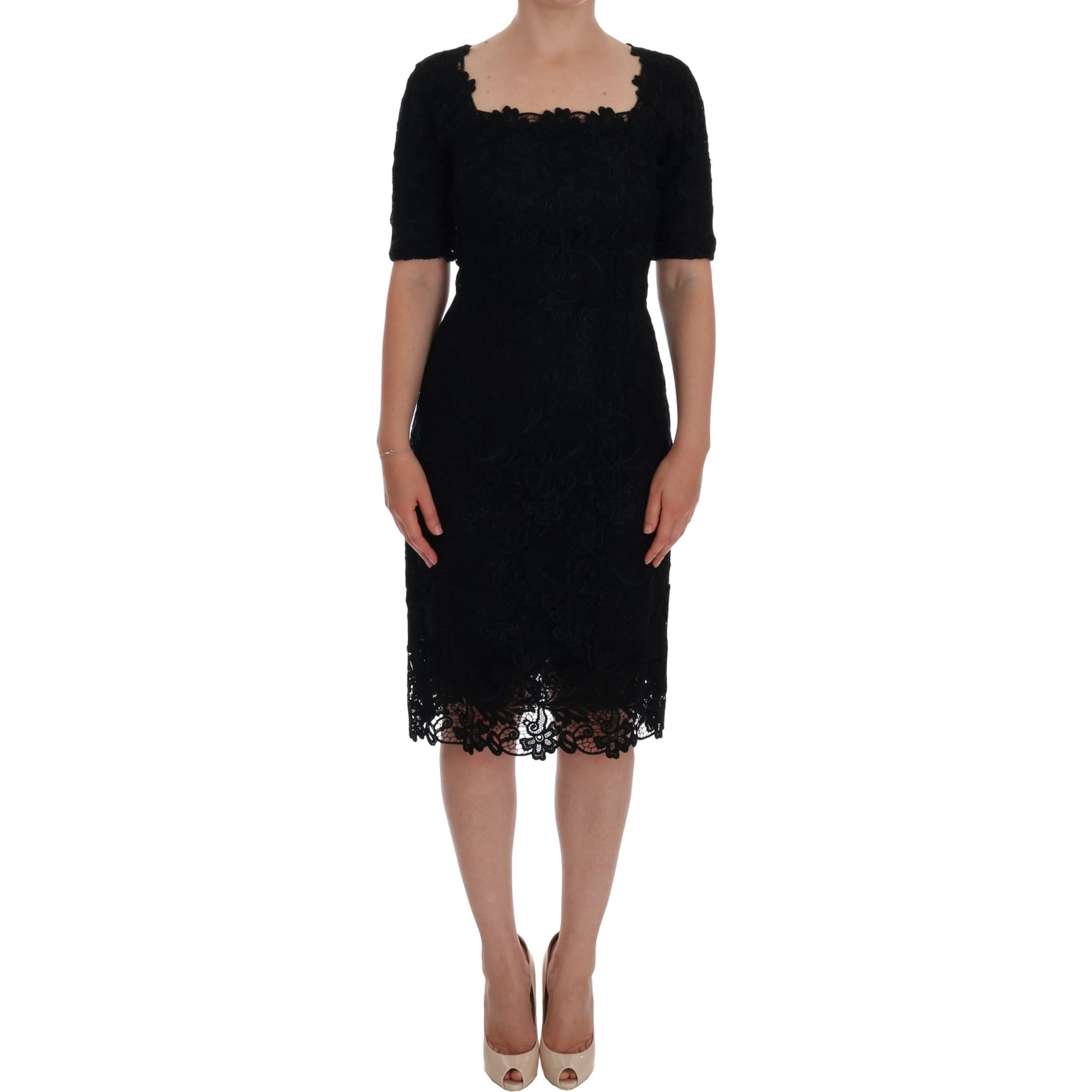 Black Floral Ricamo Sheath Dress