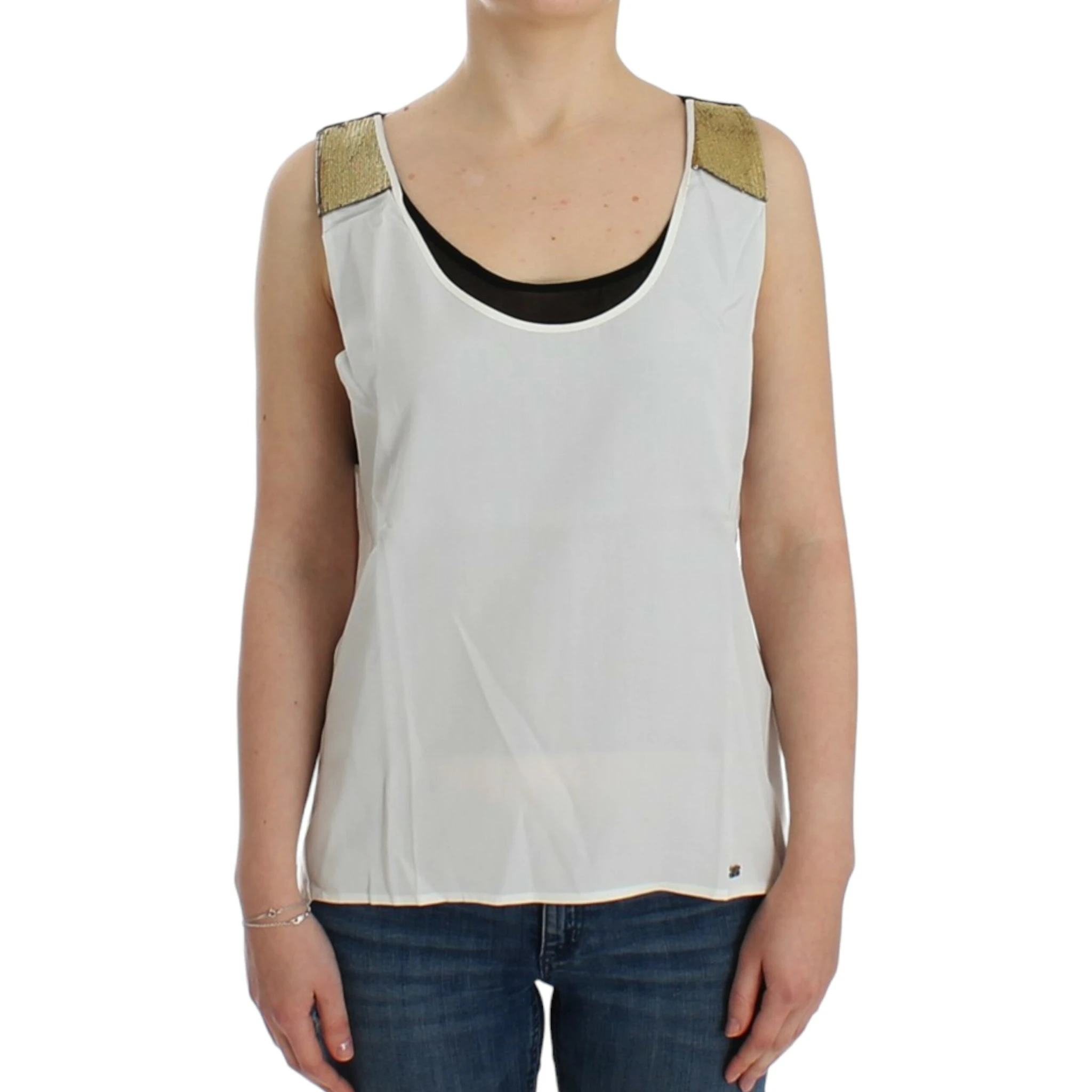 White sleeveless top