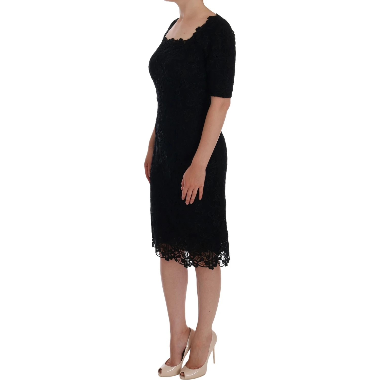 Black Floral Ricamo Sheath Dress