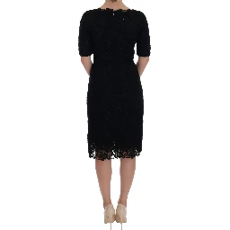Black Floral Ricamo Sheath Dress