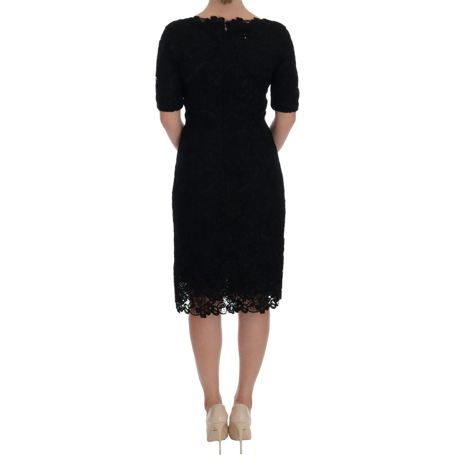 Black Floral Ricamo Sheath Dress