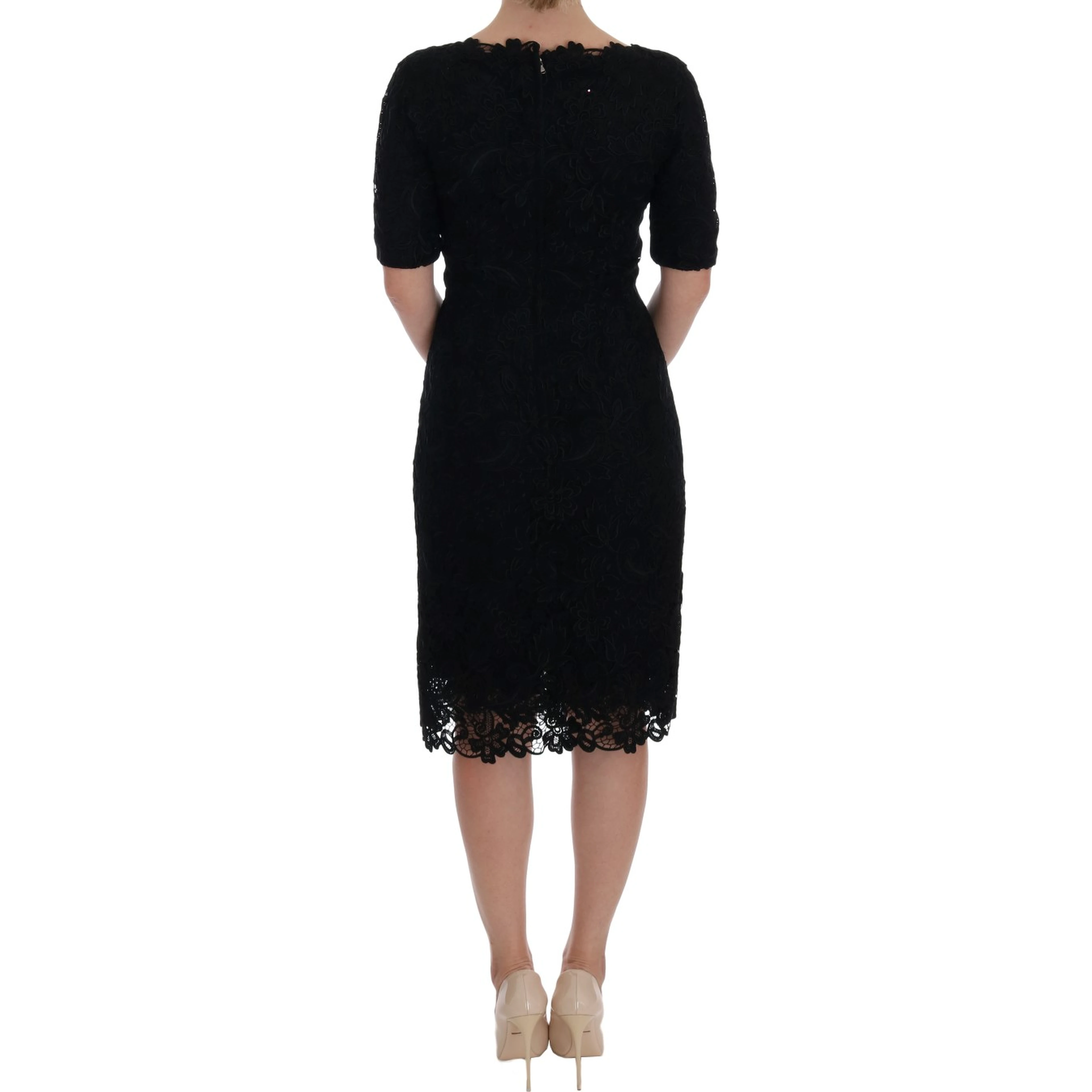 Black Floral Ricamo Sheath Dress