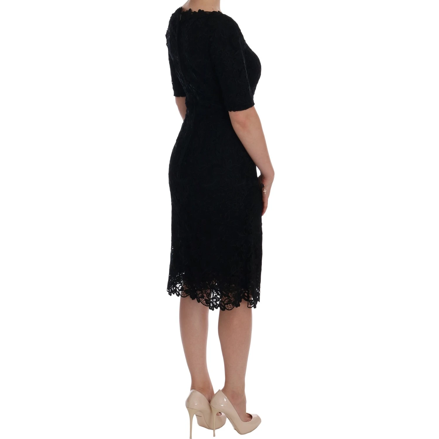 Black Floral Ricamo Sheath Dress