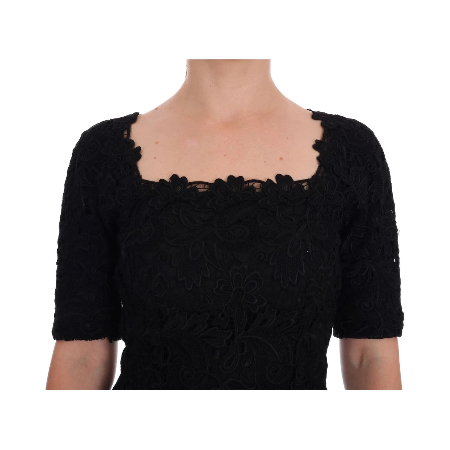 Black Floral Ricamo Sheath Dress