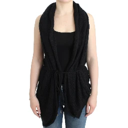 Chic Sleeveless Knitted Vest Cardigan In Black