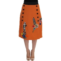 Orange Wool Crystal Sequin Appliques Skirt