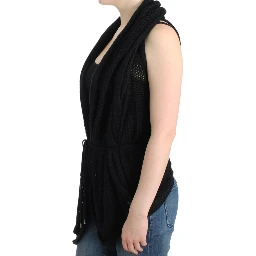 Chic Sleeveless Knitted Vest Cardigan In Black