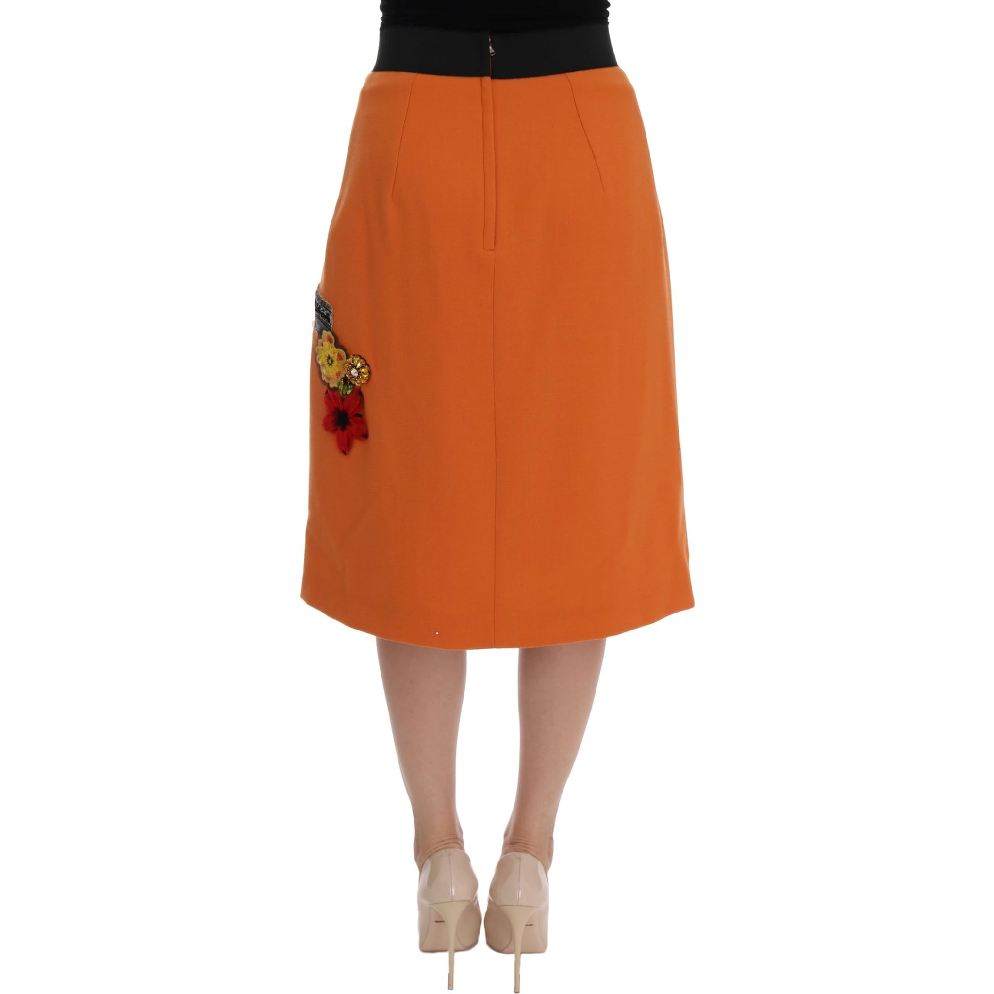 Orange Wool Crystal Sequin Appliques Skirt