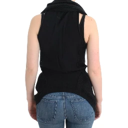 Chic Sleeveless Knitted Vest Cardigan In Black