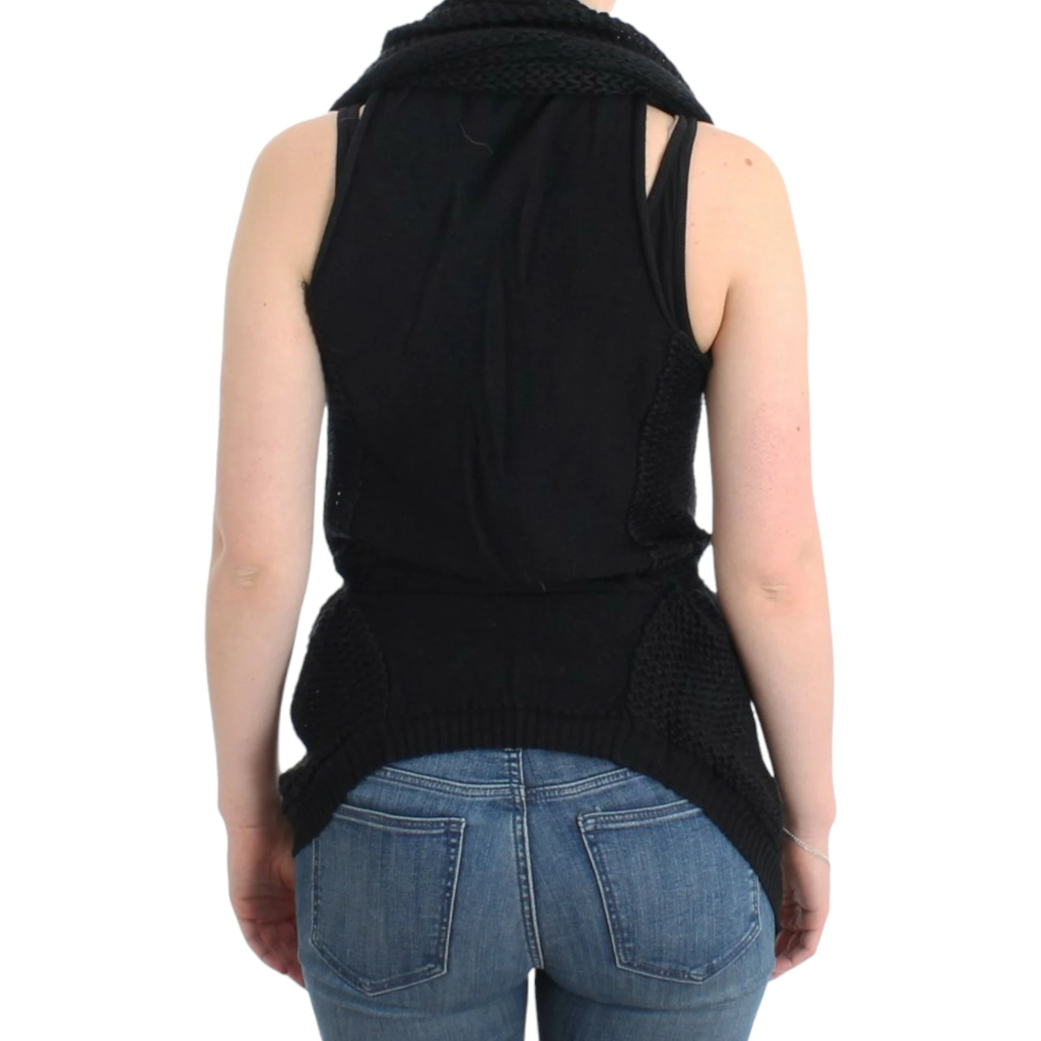 Chic Sleeveless Knitted Vest Cardigan In Black