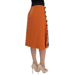 Orange Wool Crystal Sequin Appliques Skirt