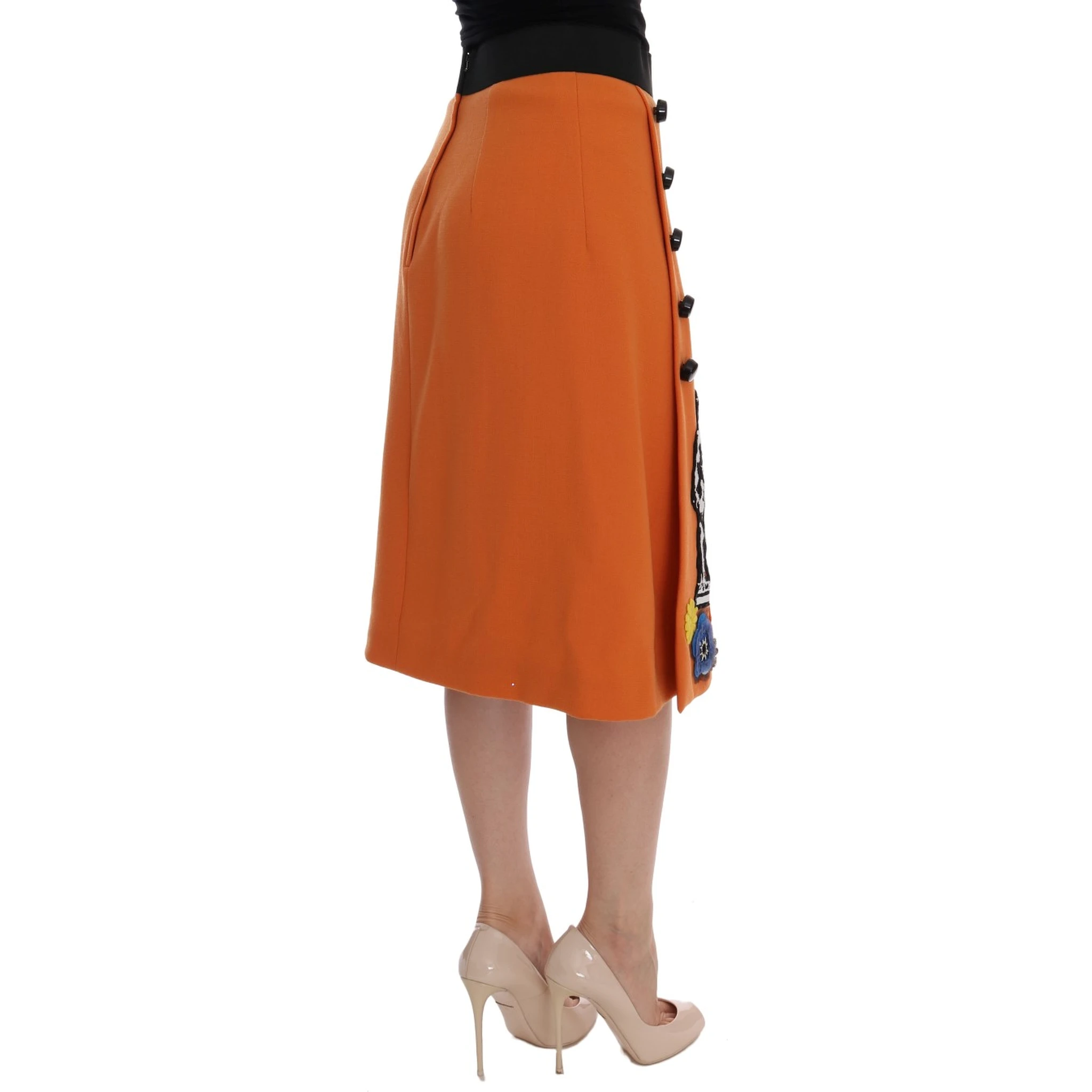 Orange Wool Crystal Sequin Appliques Skirt