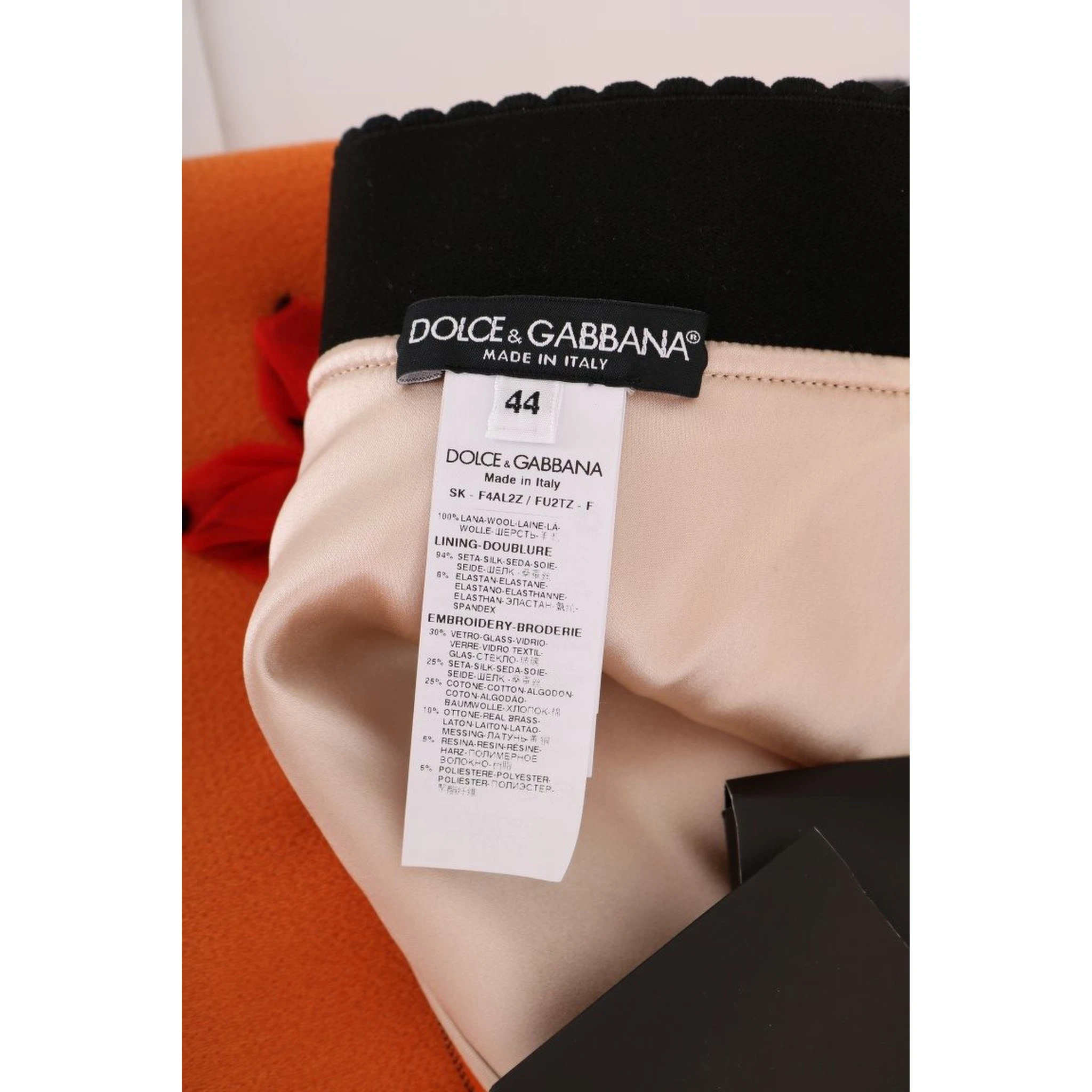 Orange Wool Crystal Sequin Appliques Skirt