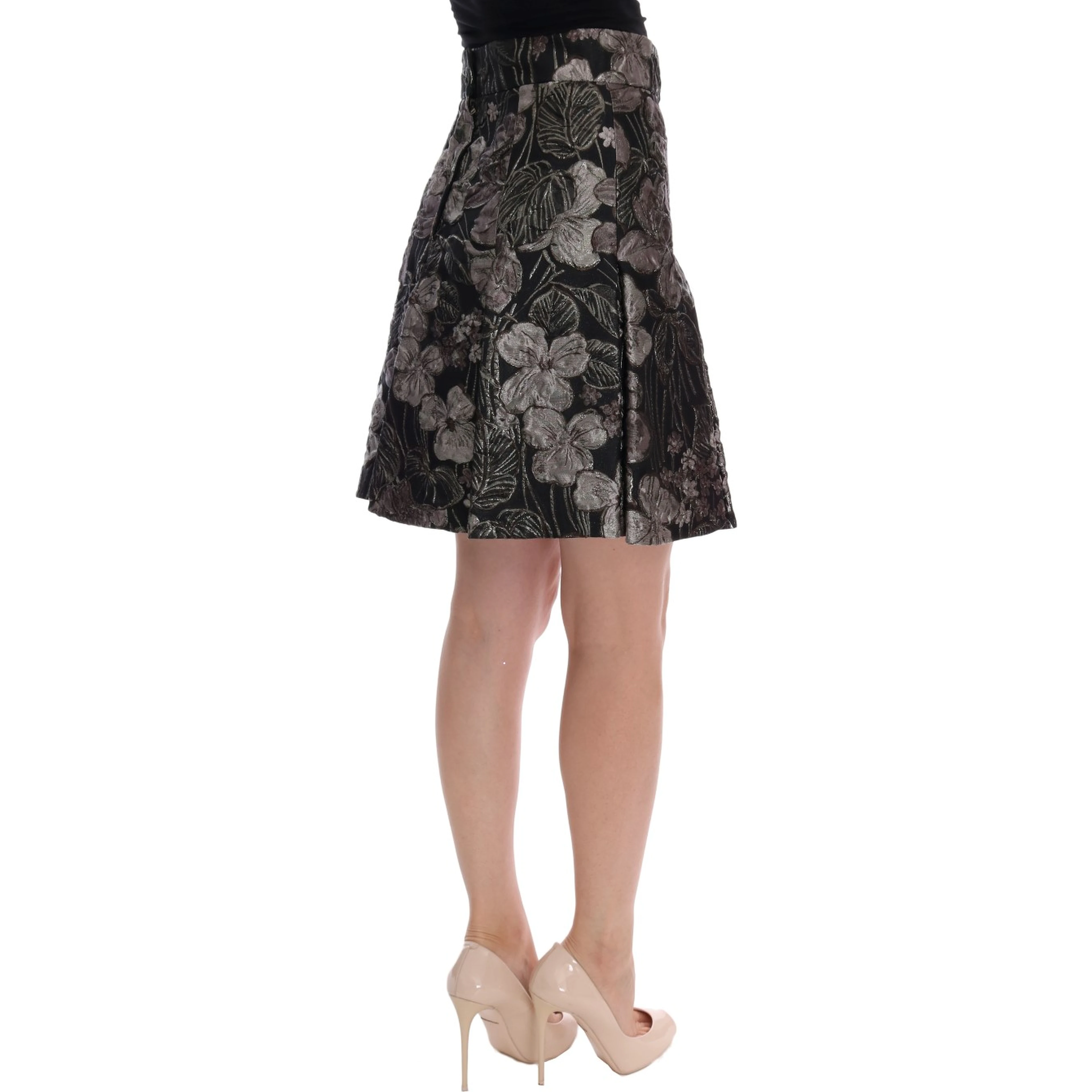 Black Silver Brocade Floral Skirt