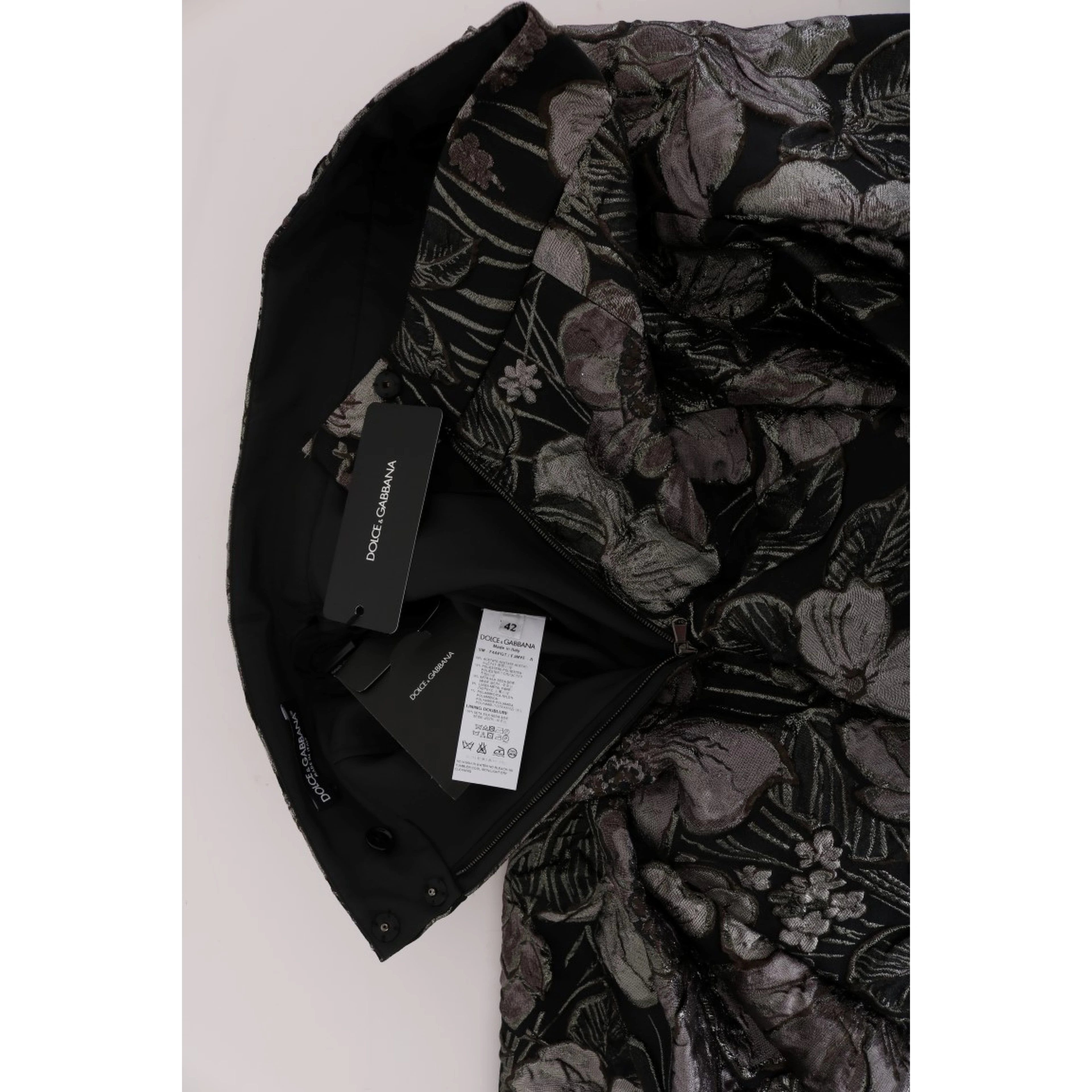 Black Silver Brocade Floral Skirt