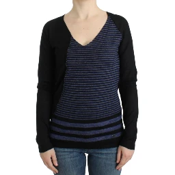 Striped V-neck Women's Sweater In Black