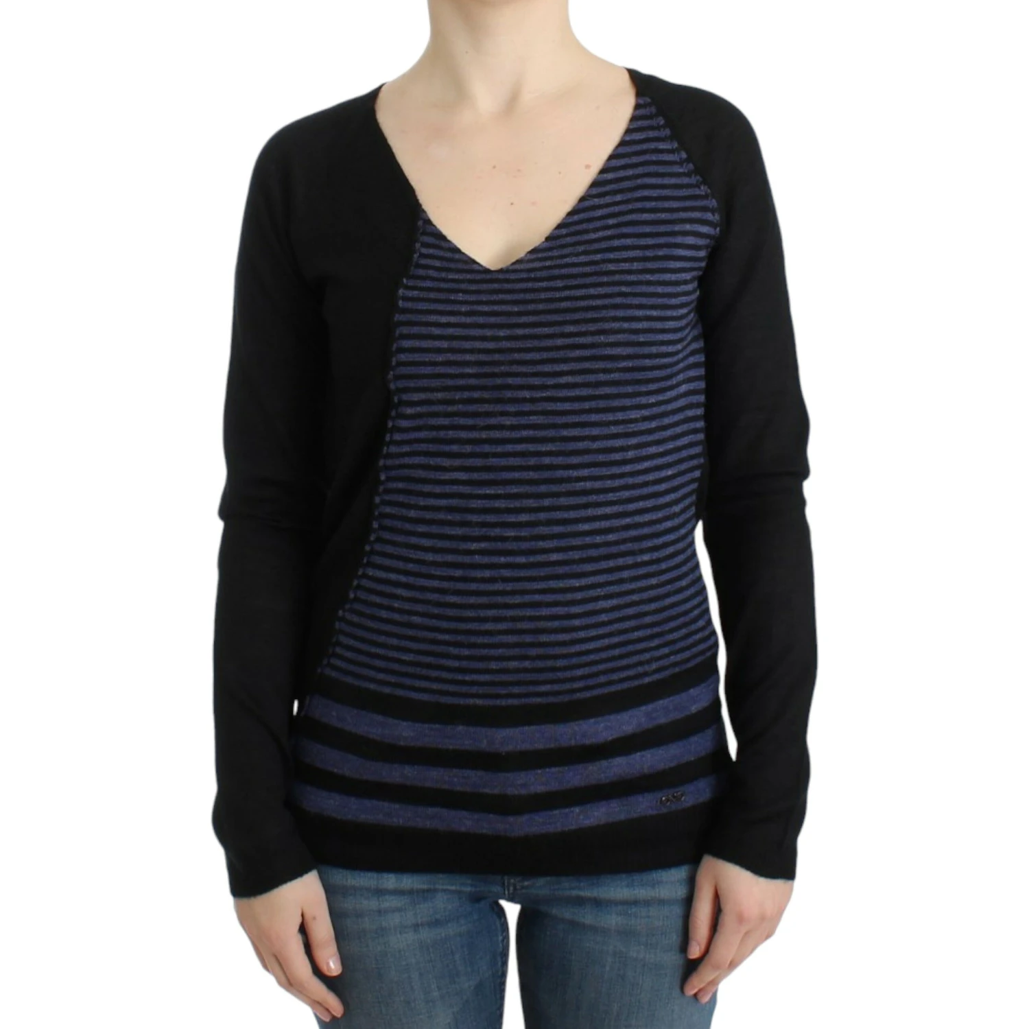 Striped V-neck Women's Sweater In Black