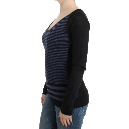 Striped V-neck Women's Sweater In Black