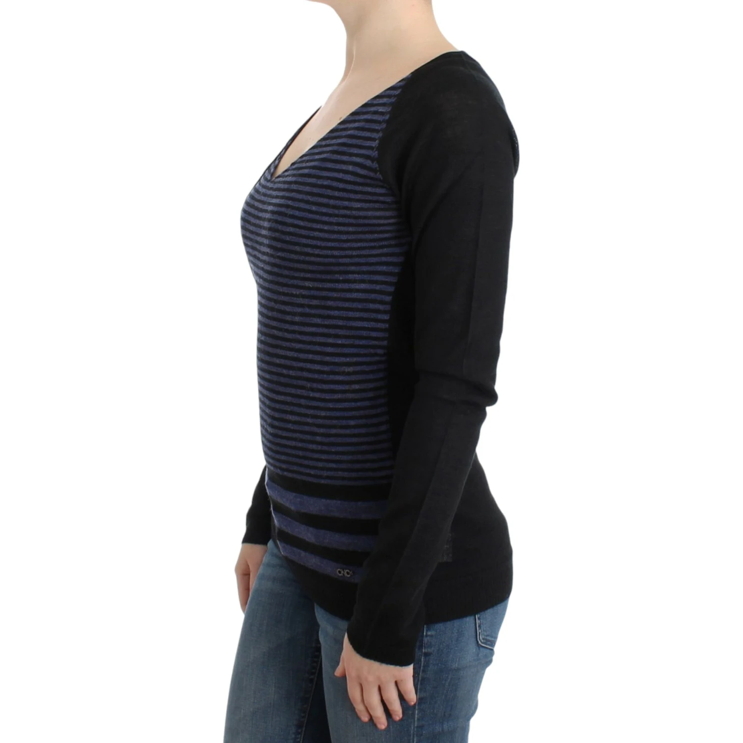 Striped V-neck Women's Sweater In Black