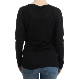 Striped V-neck Women's Sweater In Black