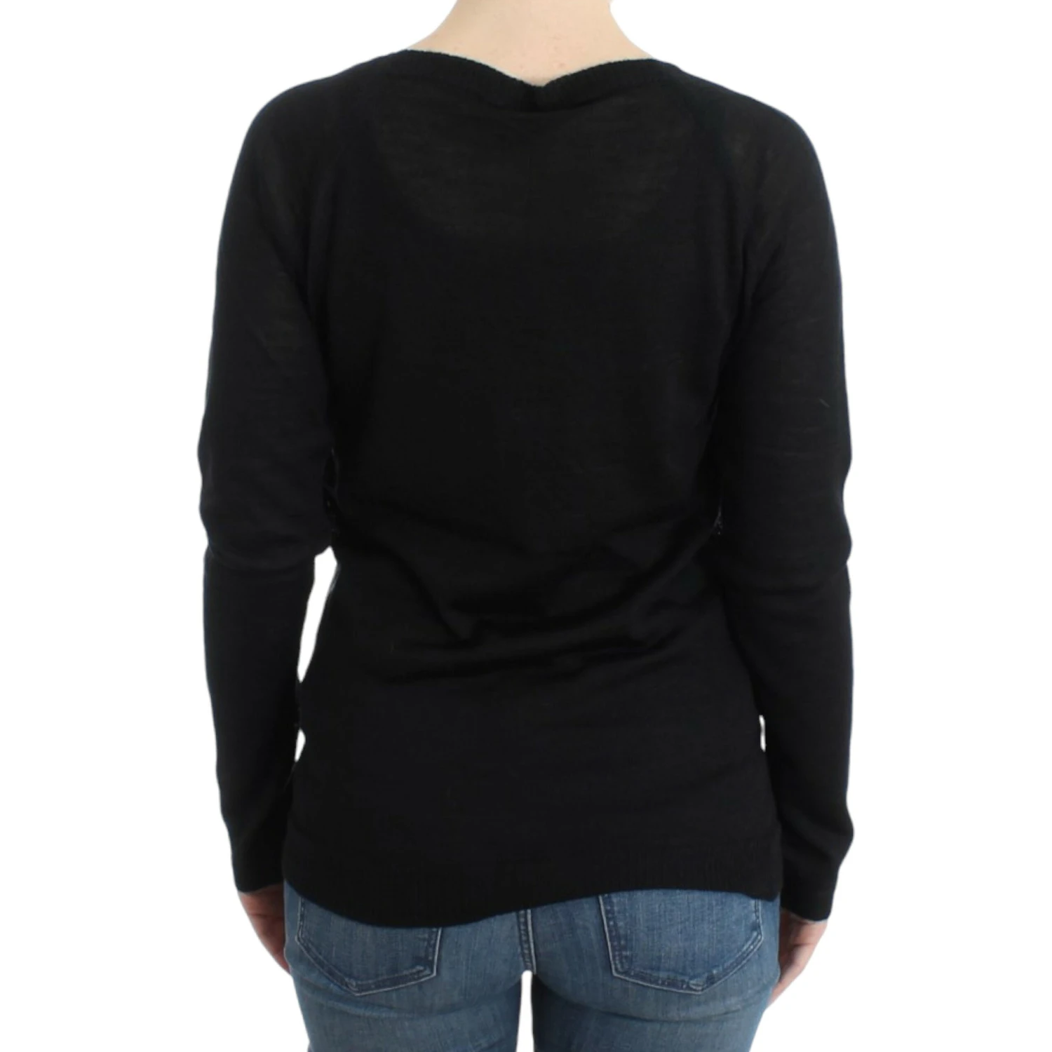 Striped V-neck Women's Sweater In Black