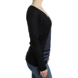 Striped V-neck Women's Sweater In Black