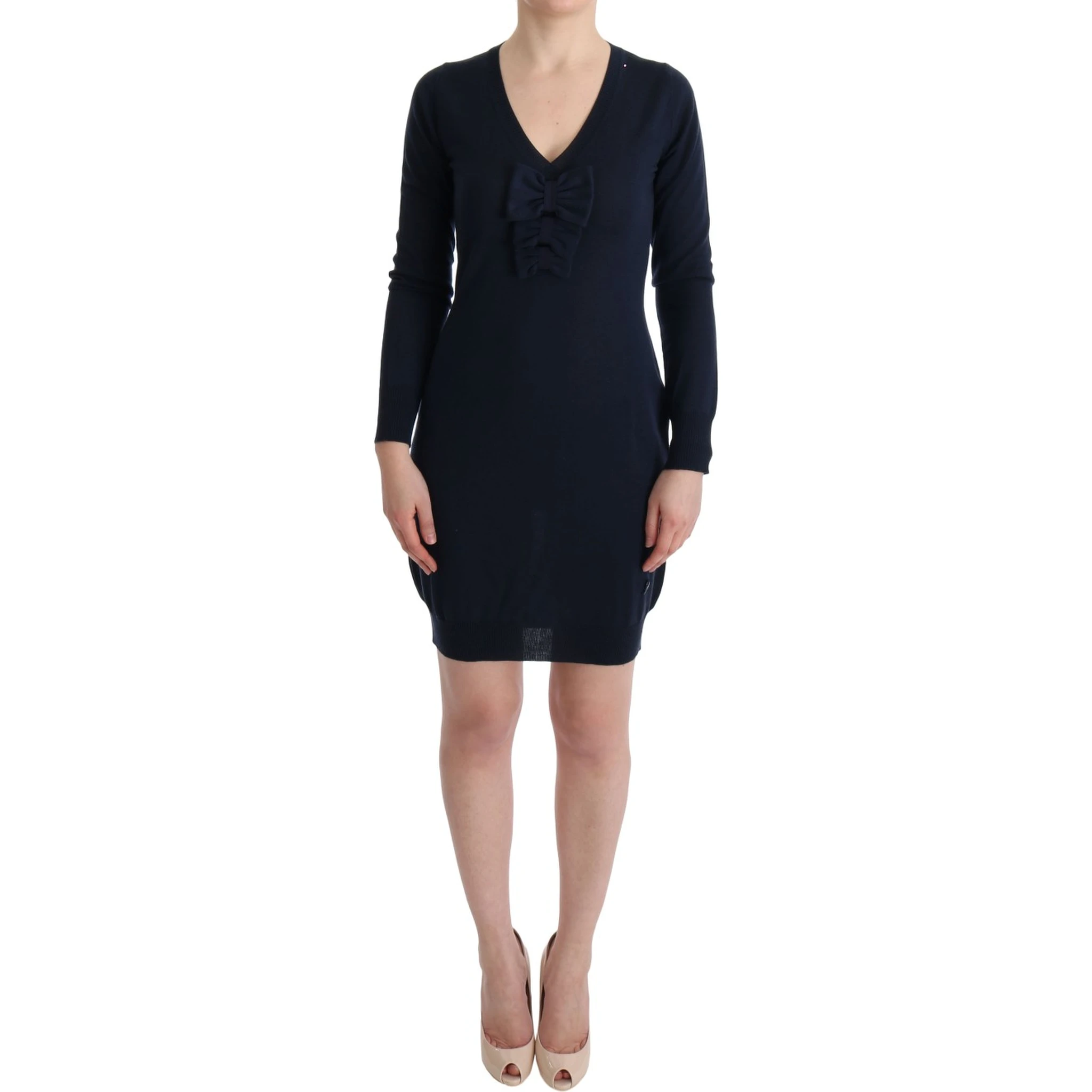 Blue Wool Long Sleeve Shift Dress