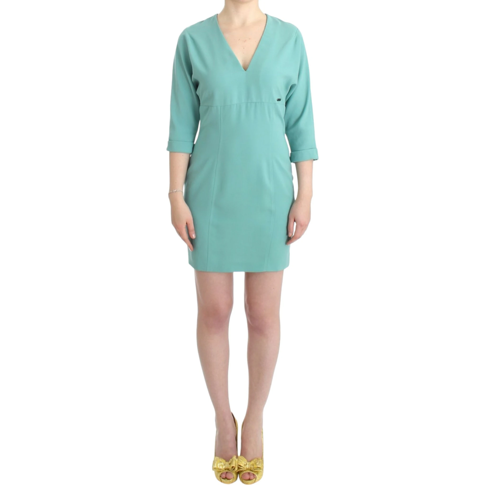 Elegant V-neck Midi Women's Dress In Green