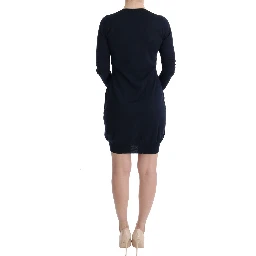 Blue Wool Long Sleeve Shift Dress