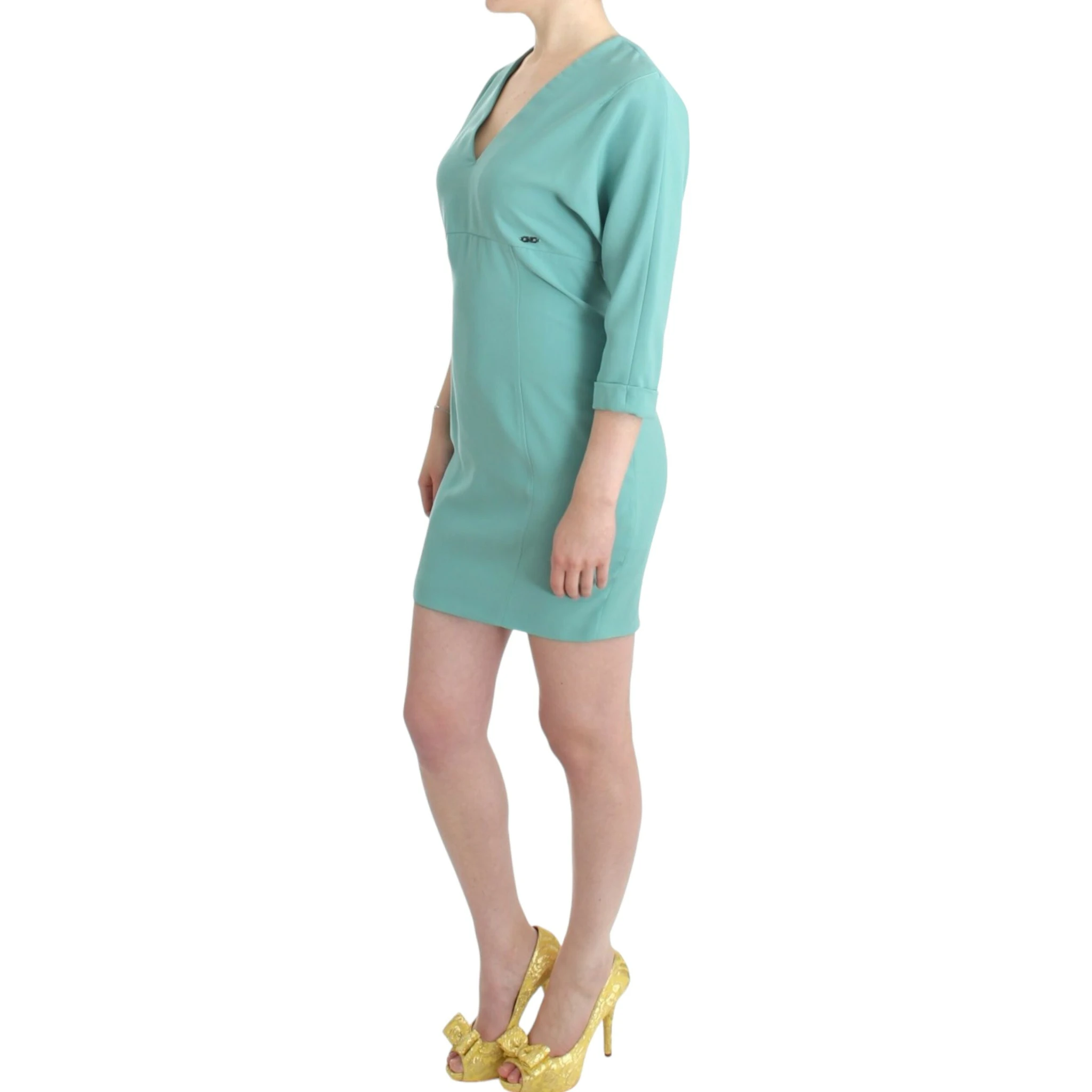 Elegant V-neck Midi Women's Dress In Green
