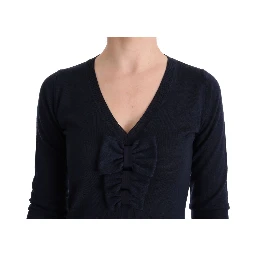 Blue Wool Long Sleeve Shift Dress