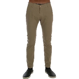 Beige Cotton Stretch Slim Fit Chinos