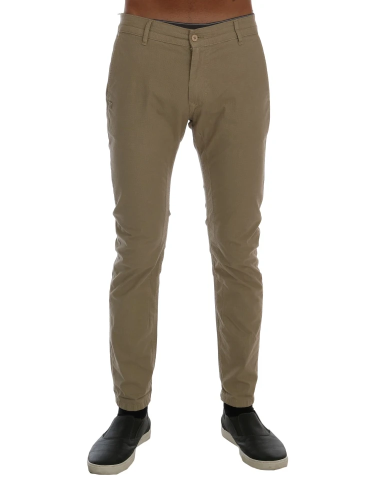 Beige Cotton Stretch Slim Fit Chinos