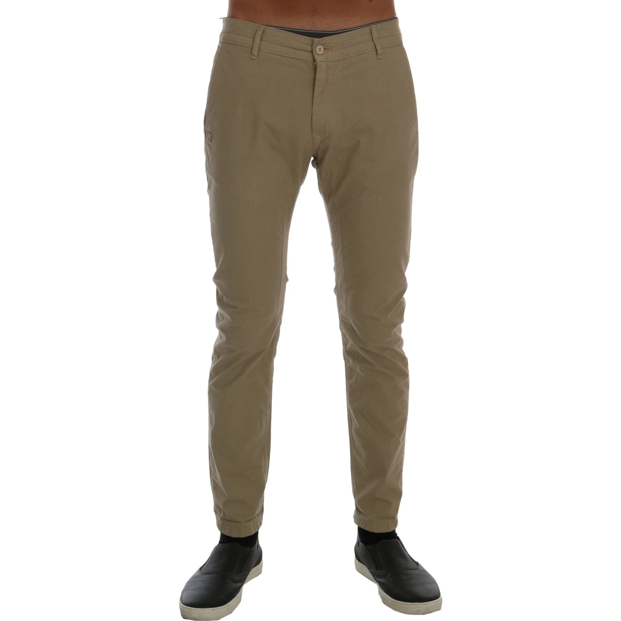 Beige Cotton Stretch Slim Fit Chinos