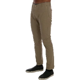 Beige Cotton Stretch Slim Fit Chinos