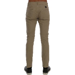 Beige Cotton Stretch Slim Fit Chinos