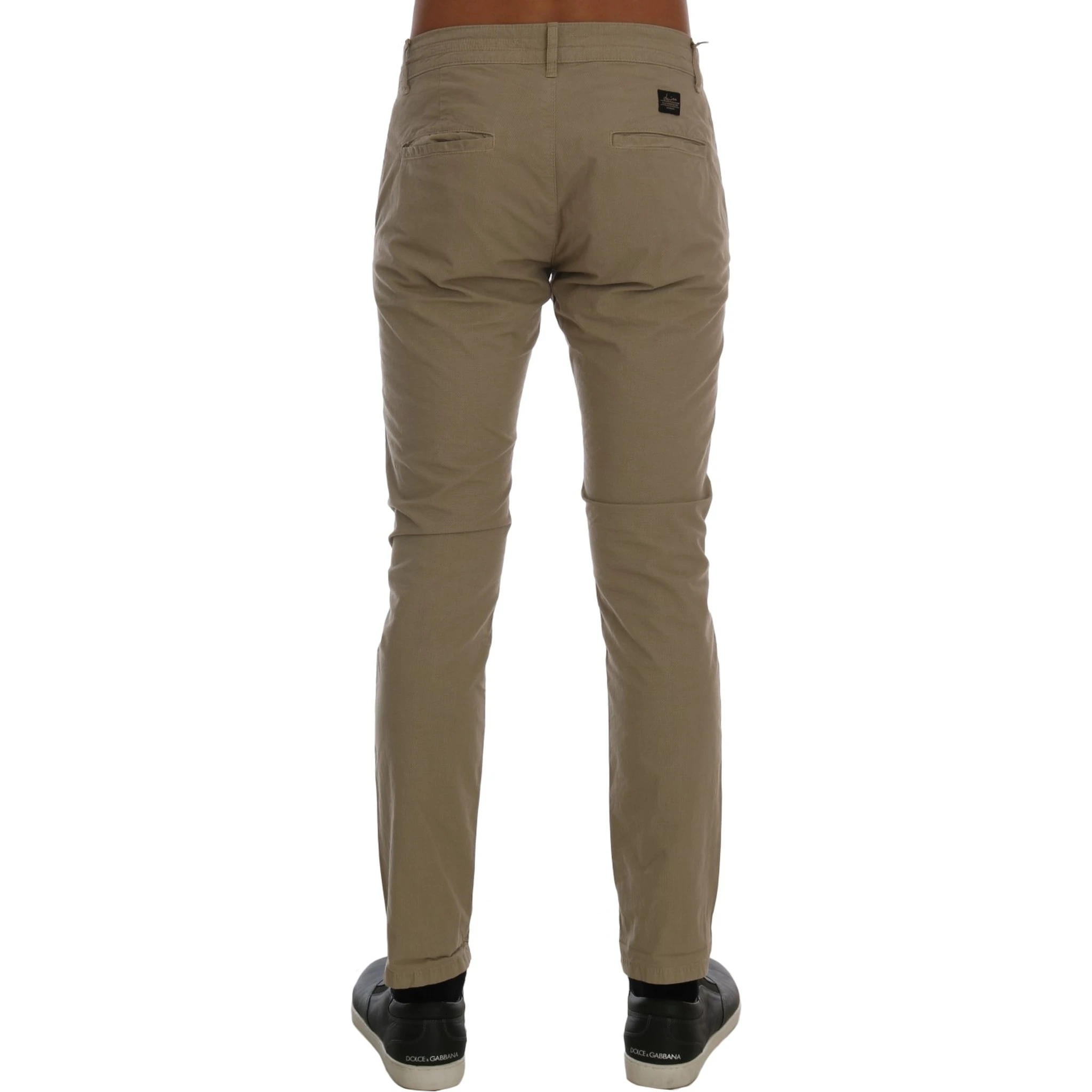 Beige Cotton Stretch Slim Fit Chinos
