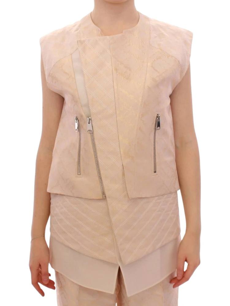 Beige brocade sleeveless jacket