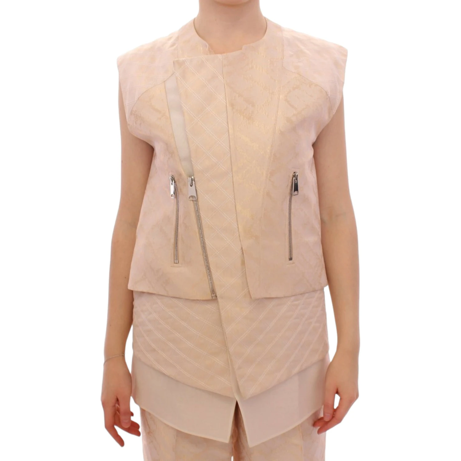 Beige brocade sleeveless jacket