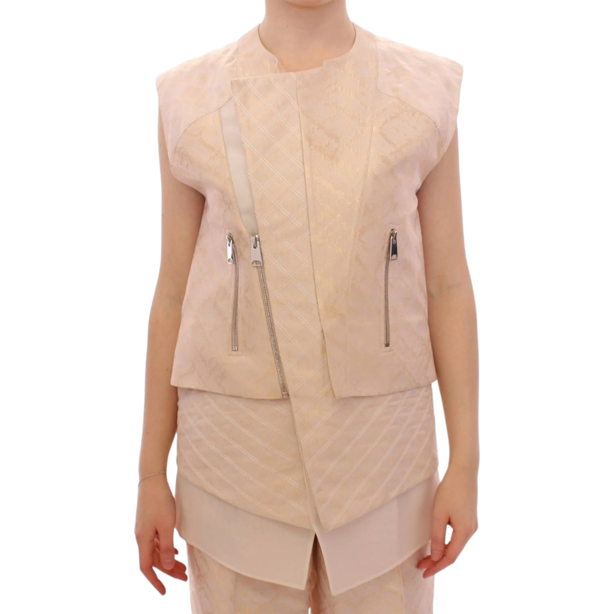 Beige brocade sleeveless jacket