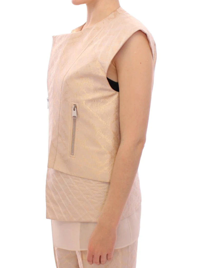 Beige brocade sleeveless jacket