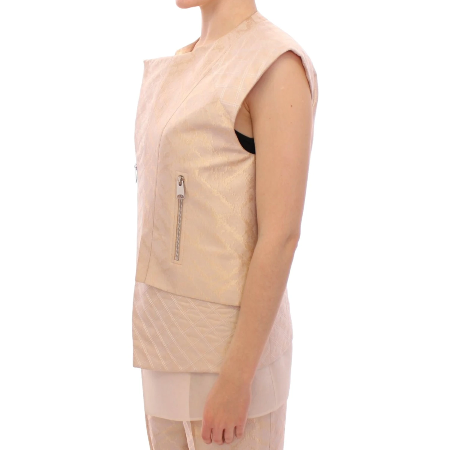 Beige brocade sleeveless jacket