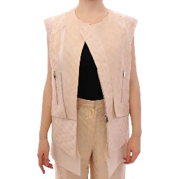 Beige brocade sleeveless jacket