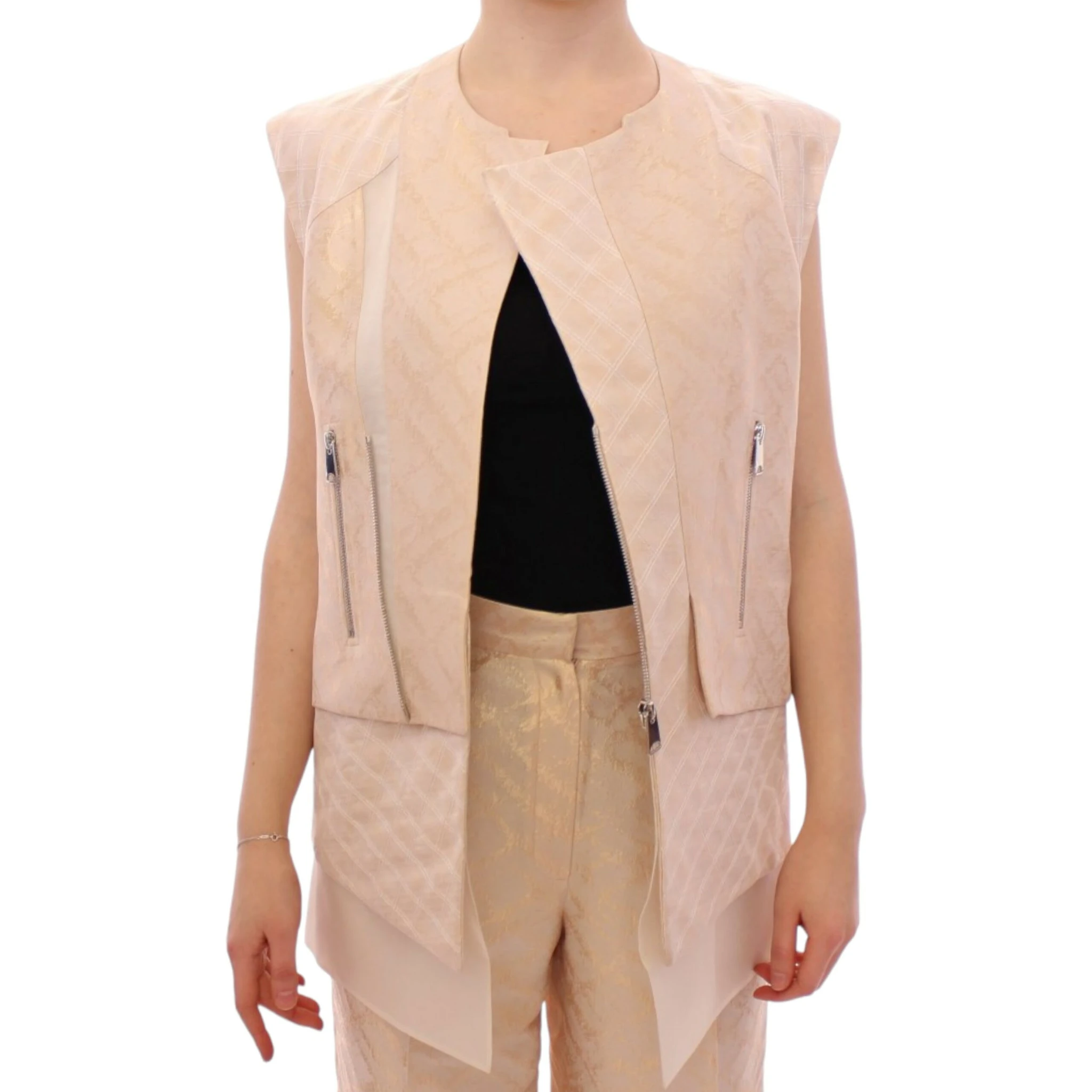 Beige brocade sleeveless jacket