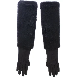Black Beaver Fur Lambskin Leather Elbow Gloves