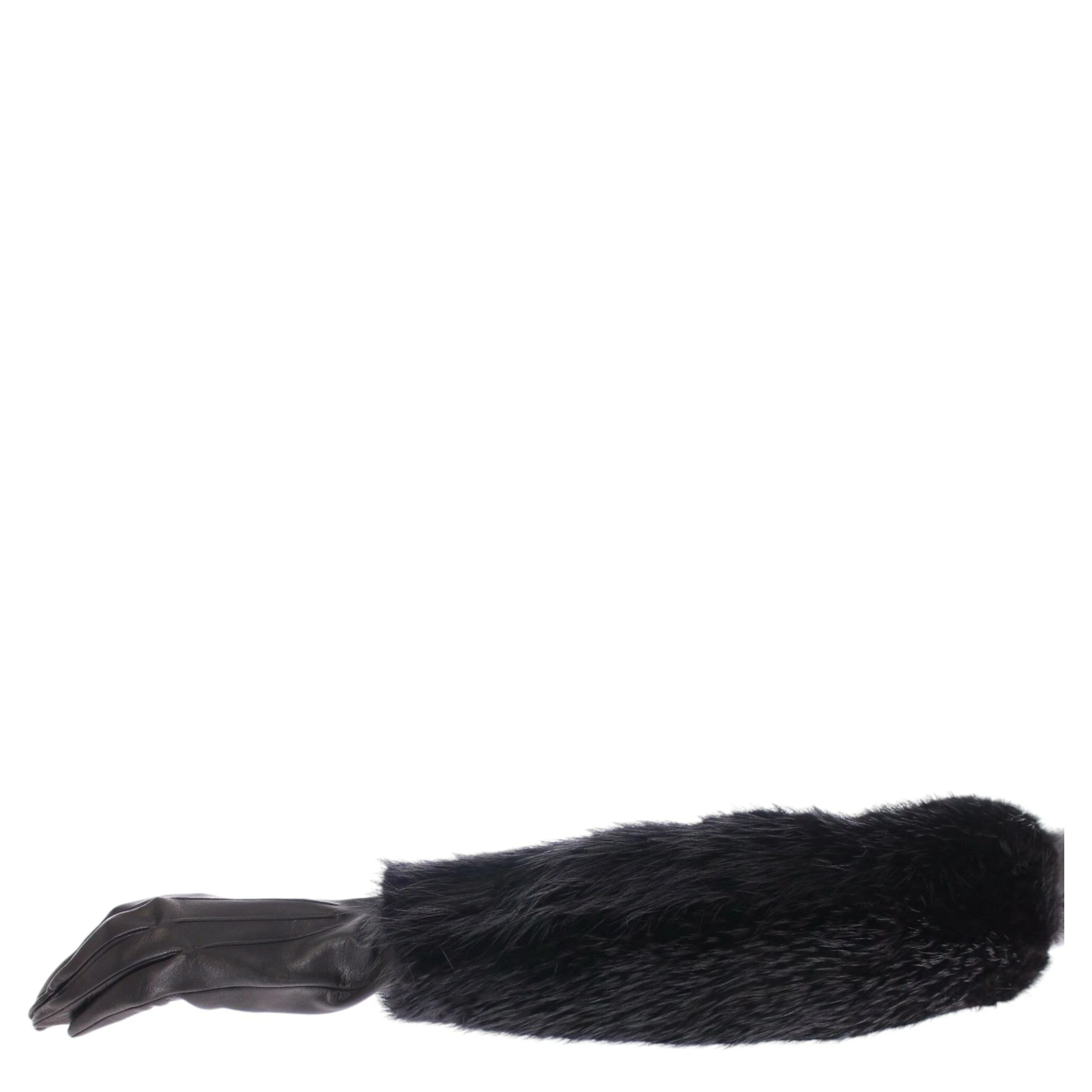 Black Beaver Fur Lambskin Leather Elbow Gloves