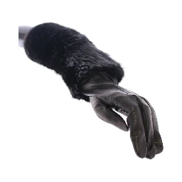Black Beaver Fur Lambskin Leather Elbow Gloves