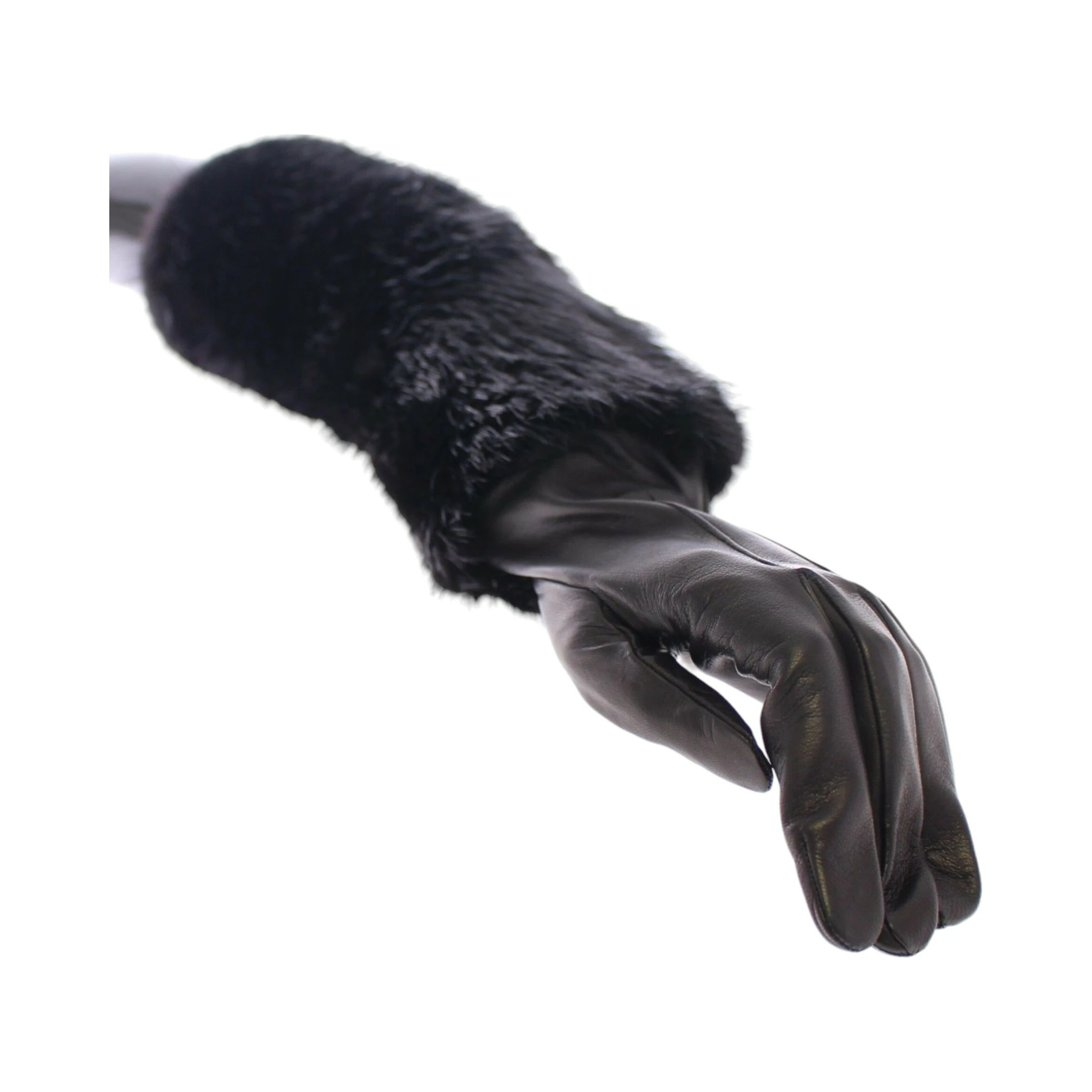 Black Beaver Fur Lambskin Leather Elbow Gloves